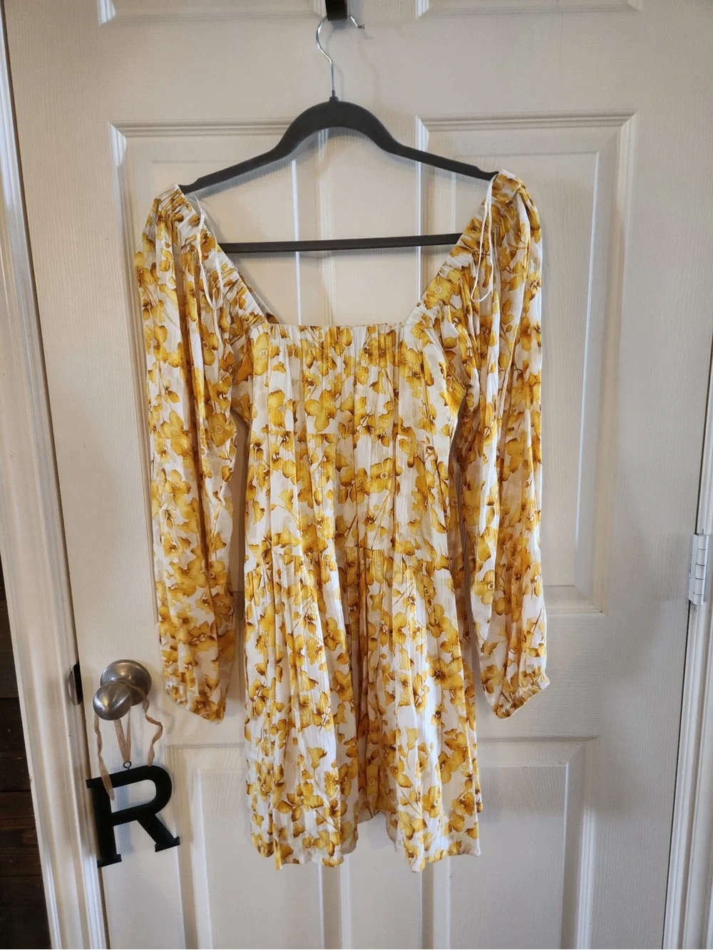 En Creme Yellow Floral Smocked Mini Dress
